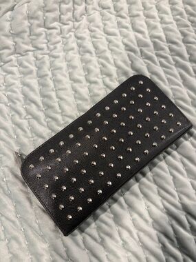 Saint Laurent Black Leather Studded Zip Wallet